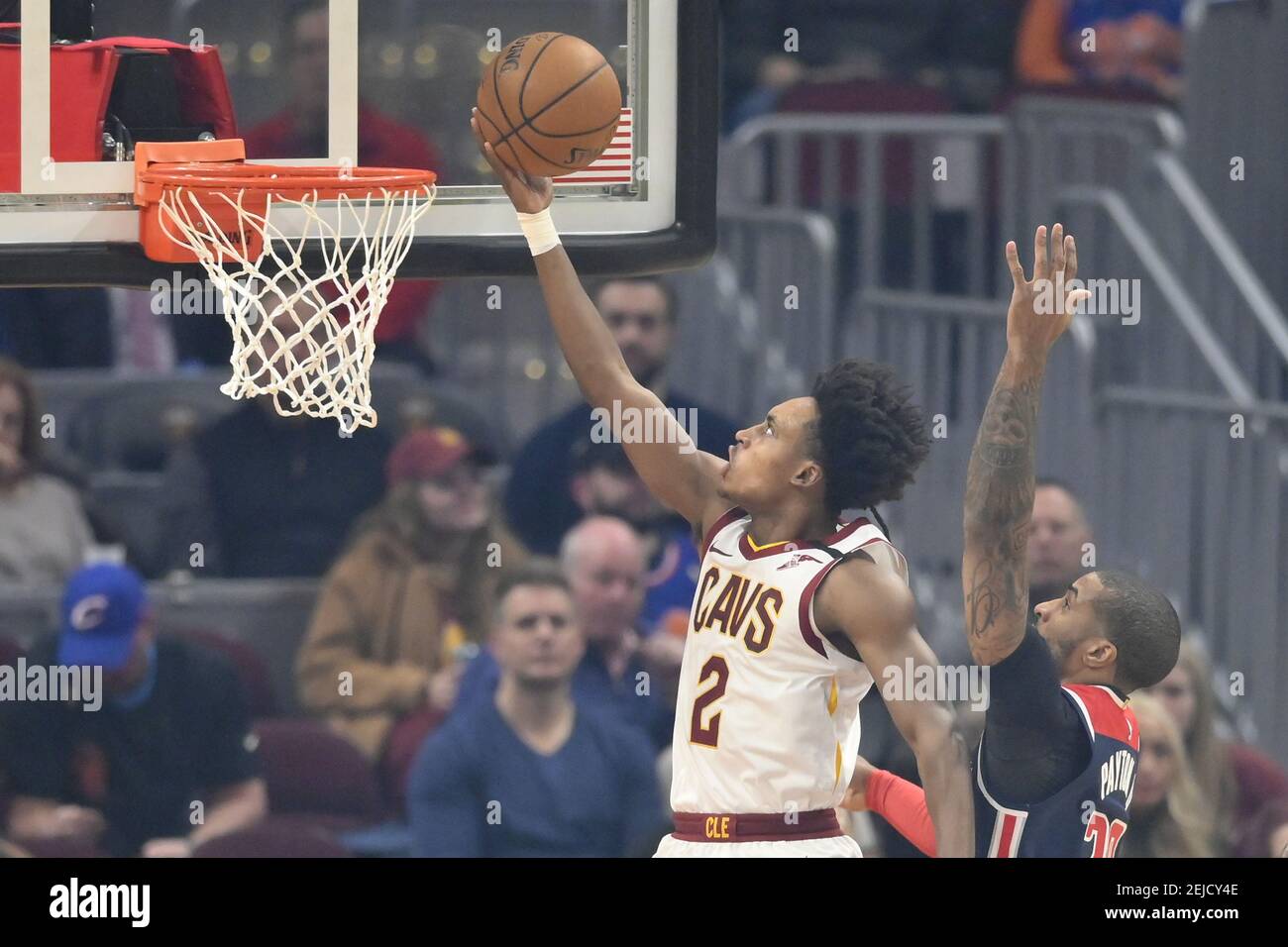 Jan 23, 2020; Cleveland, Ohio, USA; Cleveland Cavaliers guard Collin Sexton (2) drives against Washington Wizards guard Gary Payton II (20) in the first quarter at Rocket Mortgage FieldHouse. Mandatory Credit: David Richard-USA TODAY Sports/Sipa USA Stock Photo
