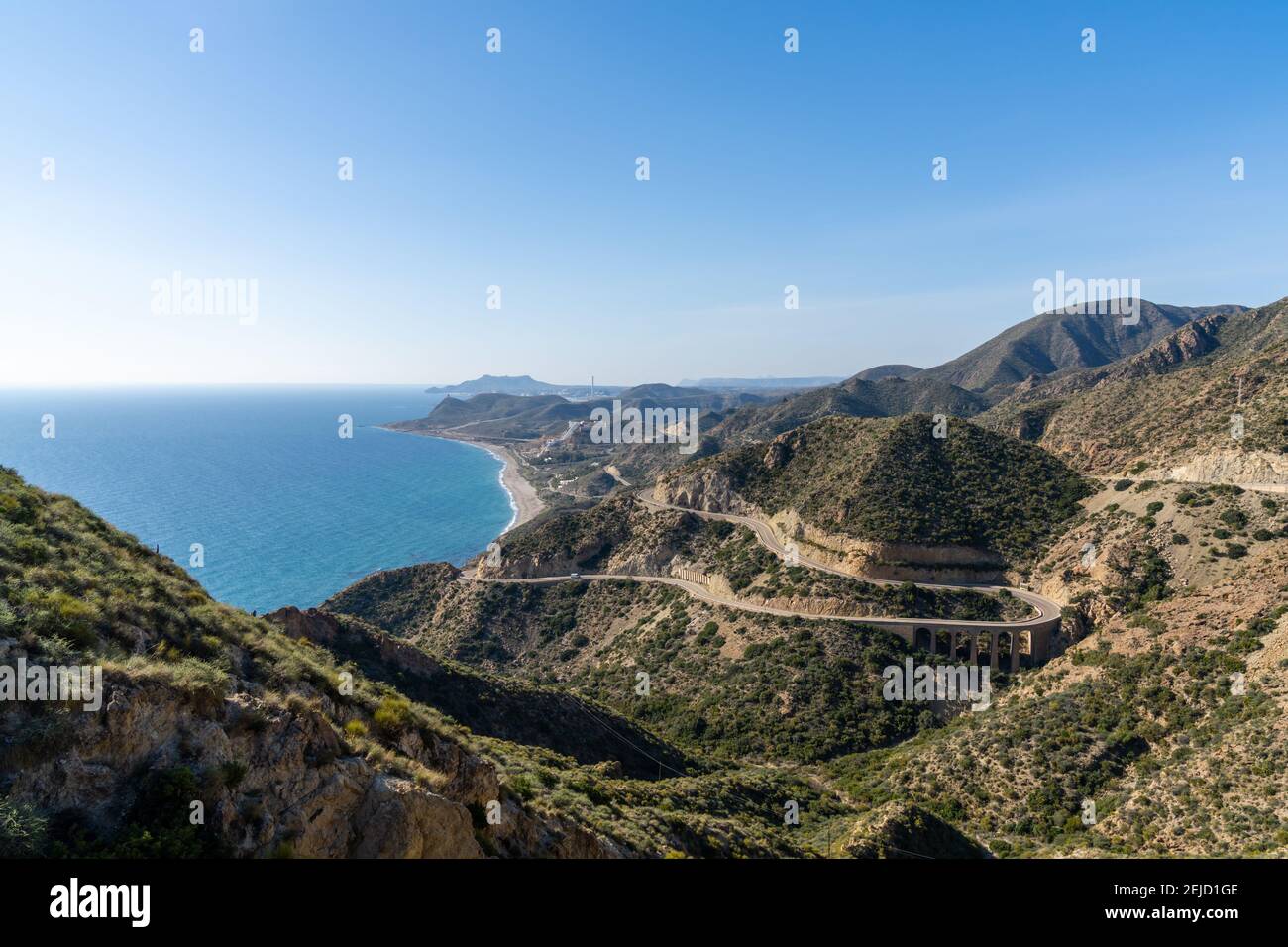 Scenic winding mountain road on the Costa de Almeria in southern Spain Stock Photo