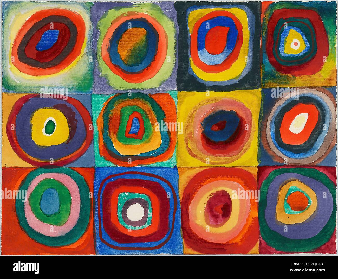Color Study. Squares with Concentric Circles. Museum: Städtische Galerie im Lenbachhaus, Munich. Author: Wassily Vasilyevich Kandinsky. Stock Photo