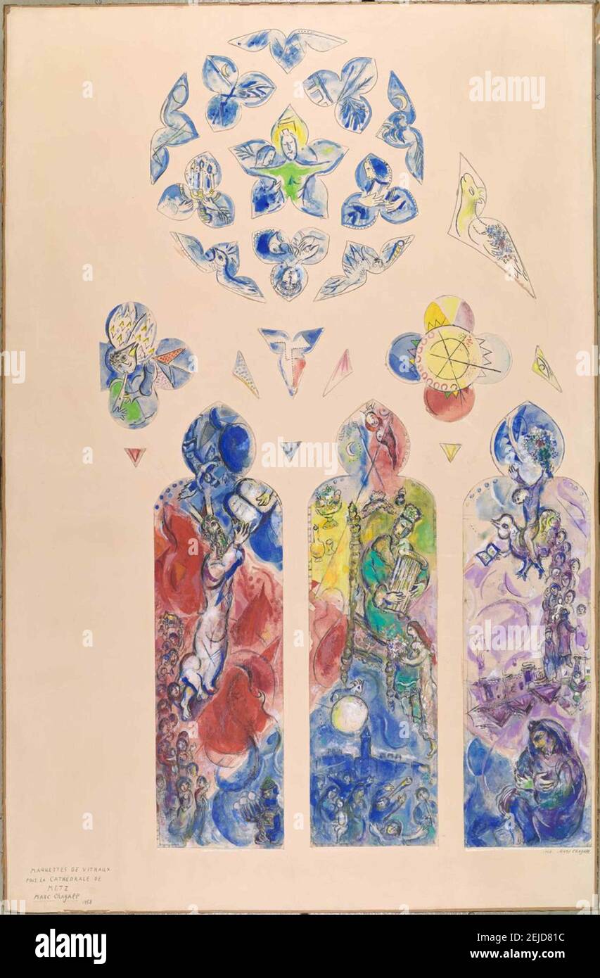 Moses, David and Jeremiah. Study of Stained glass for the Cathedral of Saint Stephen, Metz. Museum: Musée Marc Chagall, Nice. Stock Photo