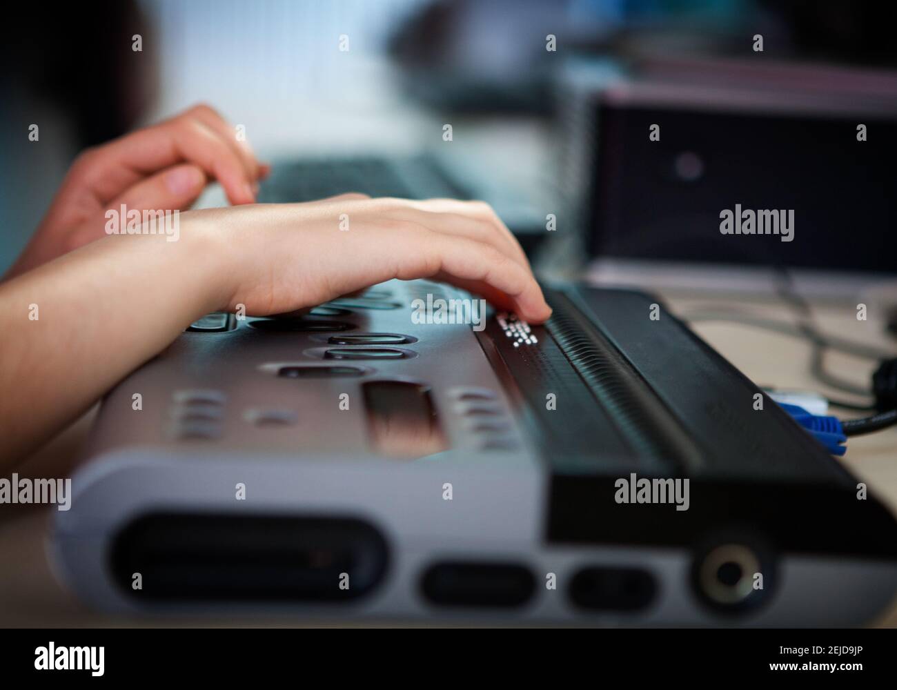 Braille laptop allowing the visually impaired to access computers Stock