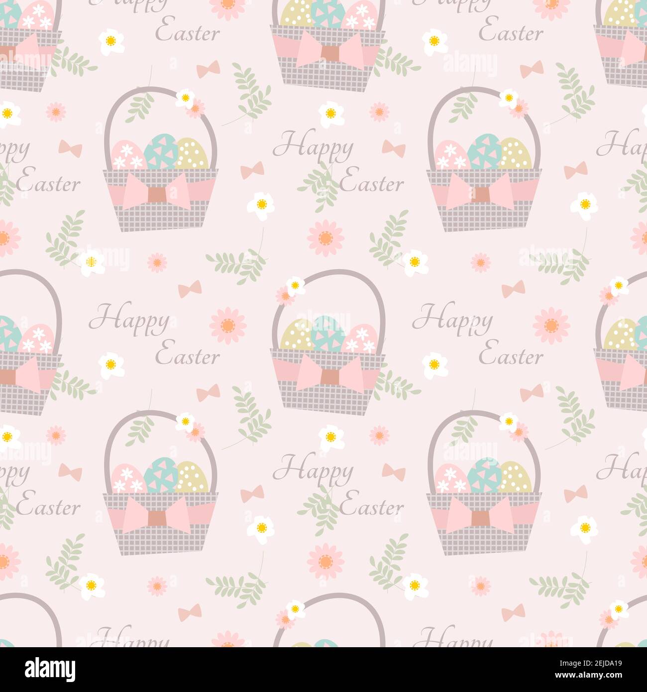 Cute Easter seamless pattern with eggs in basket Easter eggs and Cute Easter seamless pattern with eggs in basket Easter eggs and
