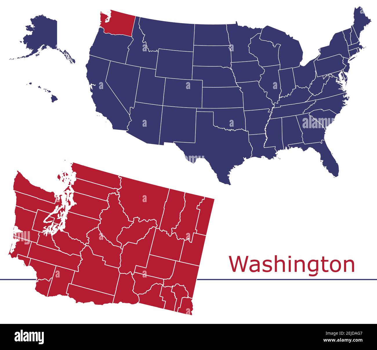 Washington counties vector map outline with USA map colors national flag Stock Vector