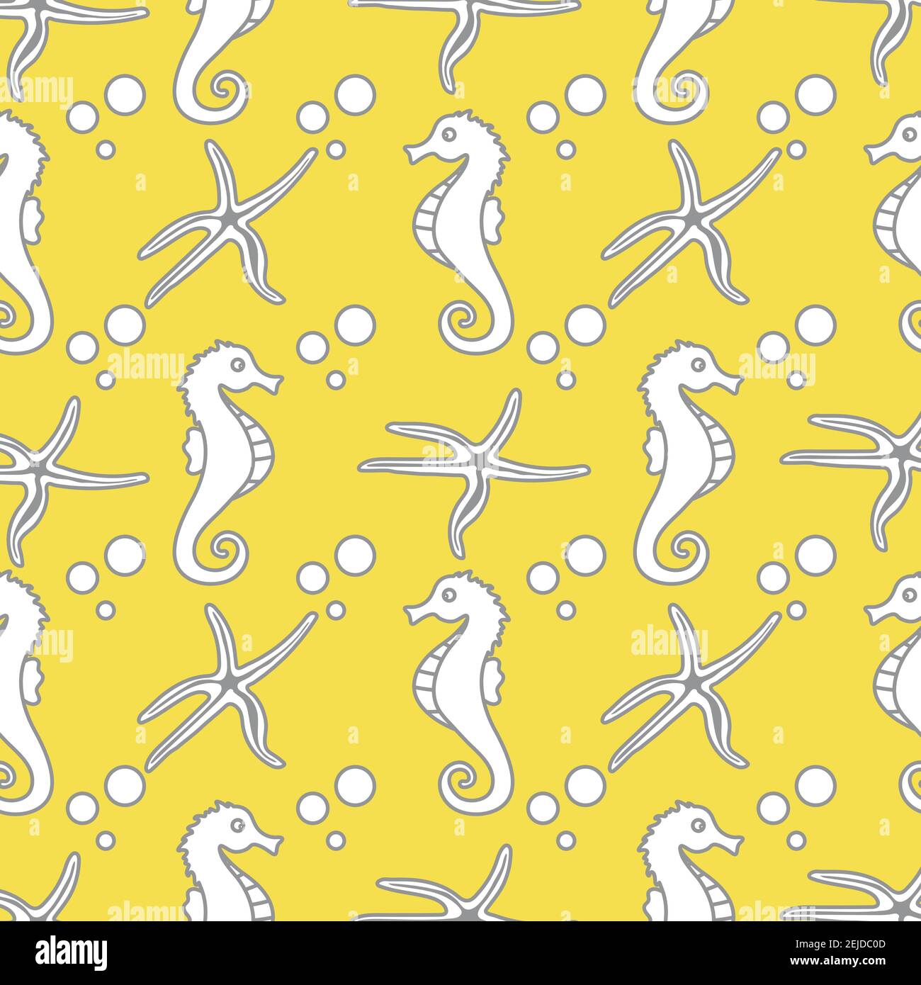 Vector seamless pattern with sea horses, starfish and bubbles. Marine ...
