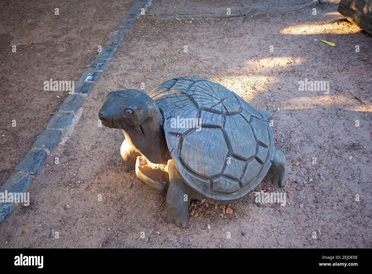 Gardens Cape Town, South Africa 19022021 Wooden tortoise sculpture standing in Cape Town