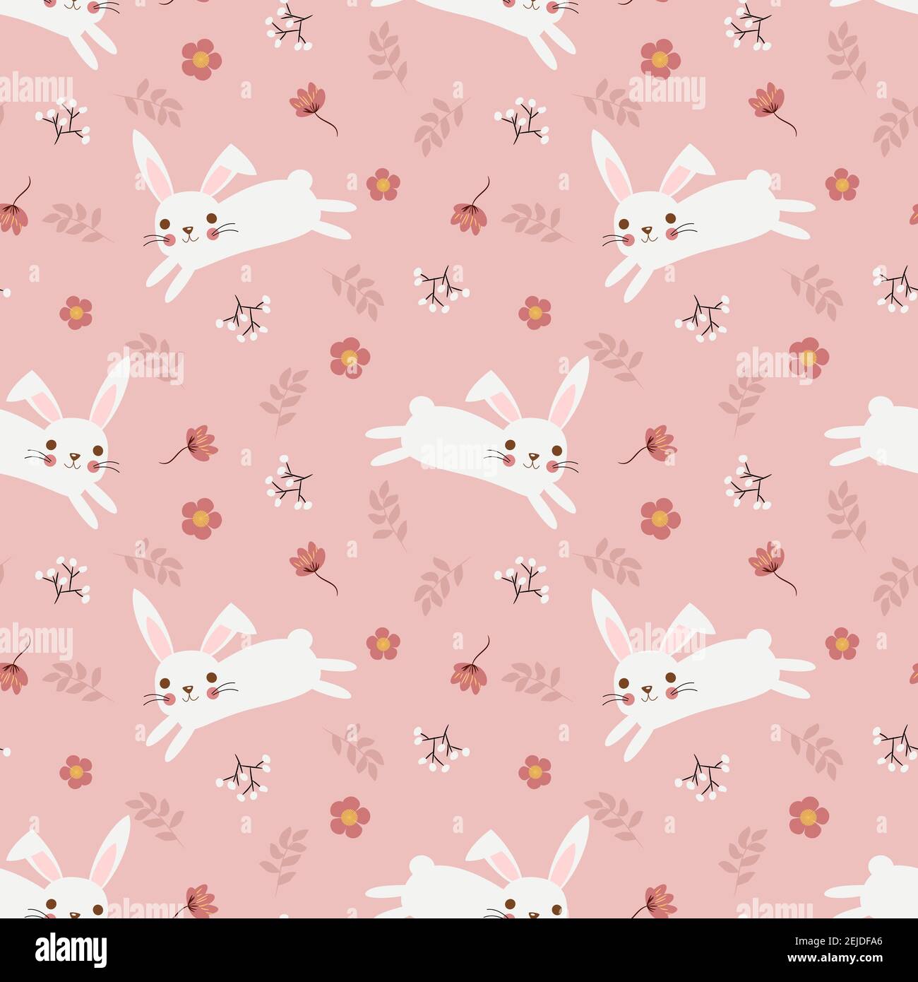 Cute white rabbit and flower seamless pattern Stock Vector Image & Art ...