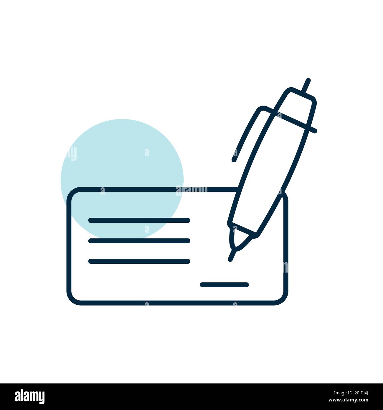 Blank bank check with pen and signature icon. E-commerce sign. Graph symbol for your web site design, logo, app, UI. Vector illustration, EPS10. Stock Vector