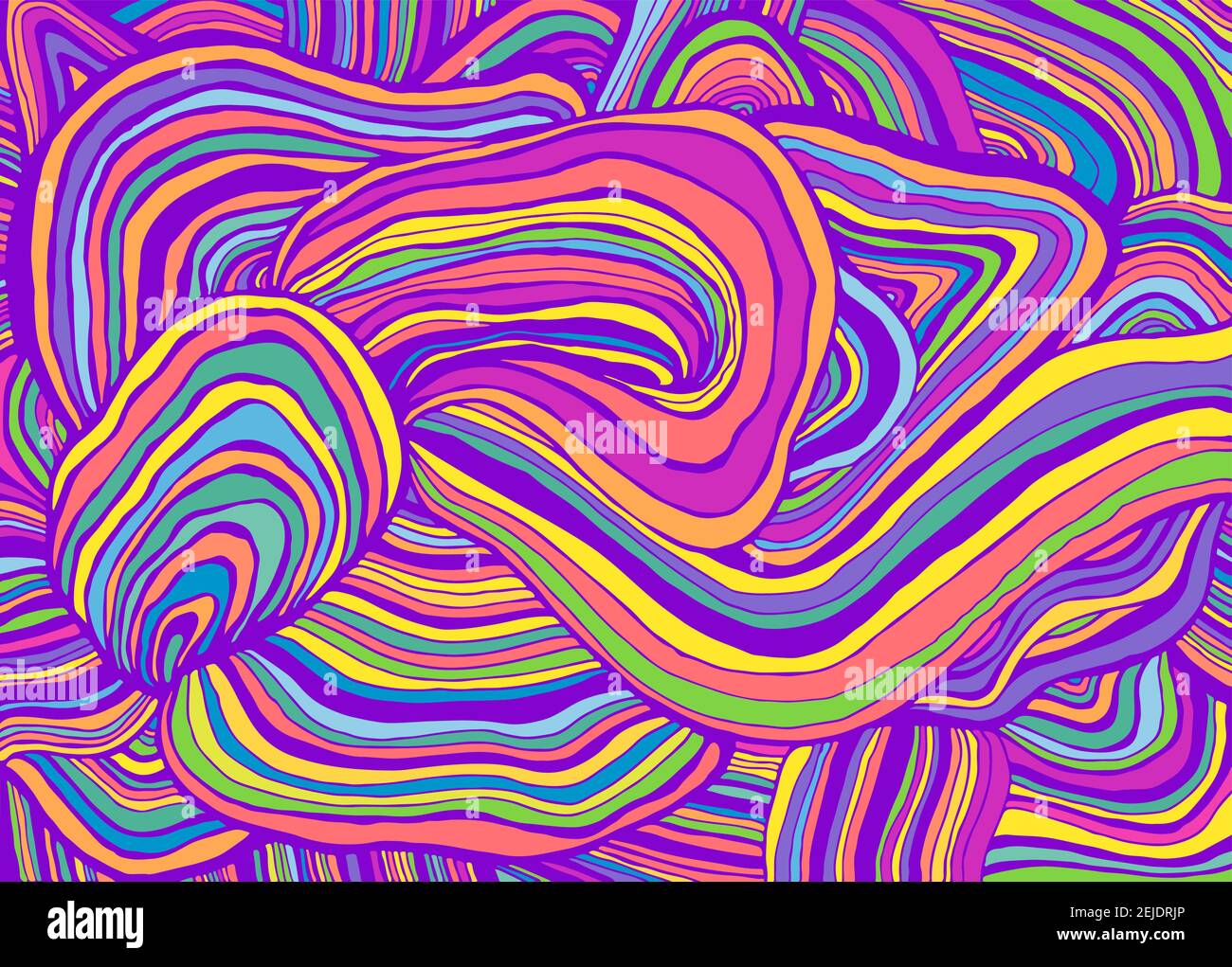 Neon pastel colorful simple abstract tabby rainbow psychedelic waves pattern. Stock Vector