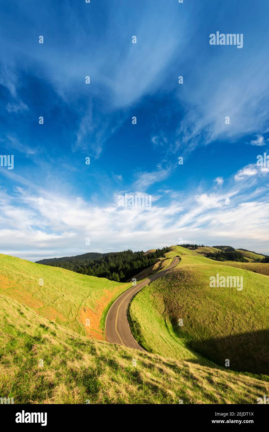 Winding road through hills, California, USA Stock Photo