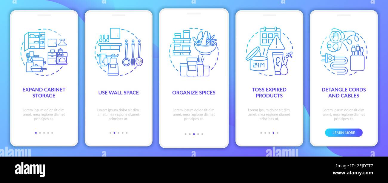 Decluttering tips onboarding mobile app page screen with concepts Stock Vector