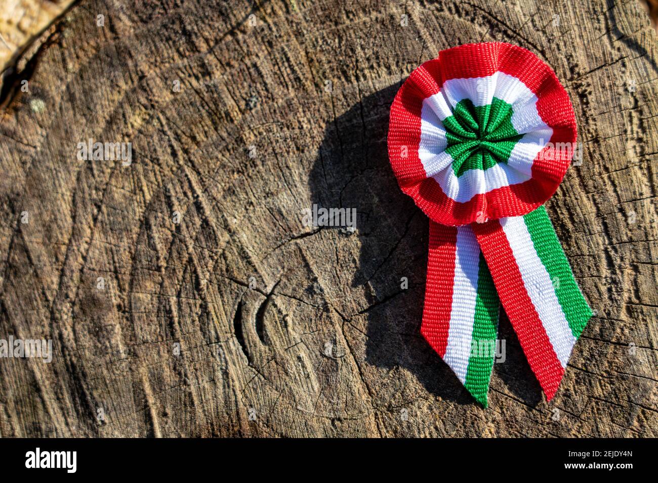 close up tricolor rosette symbol of the hungarian national day 15th of