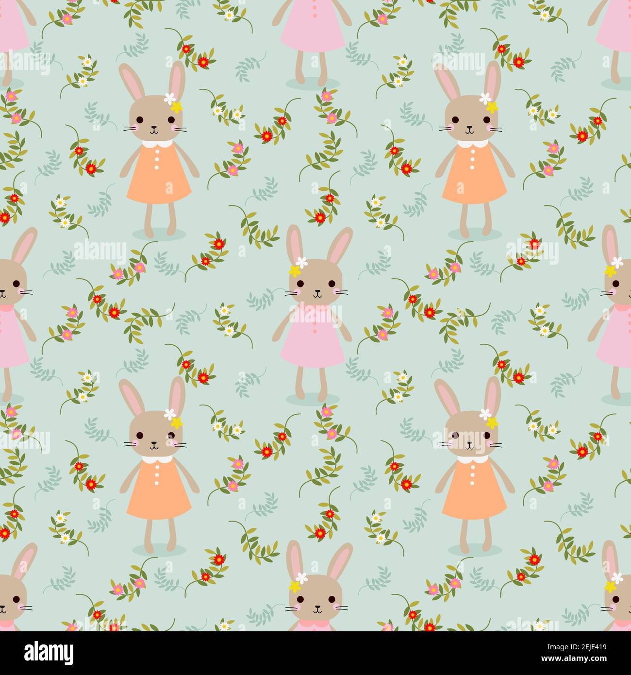 Cute bunny on flower seamless pattern Stock Vector Image & Art - Alamy