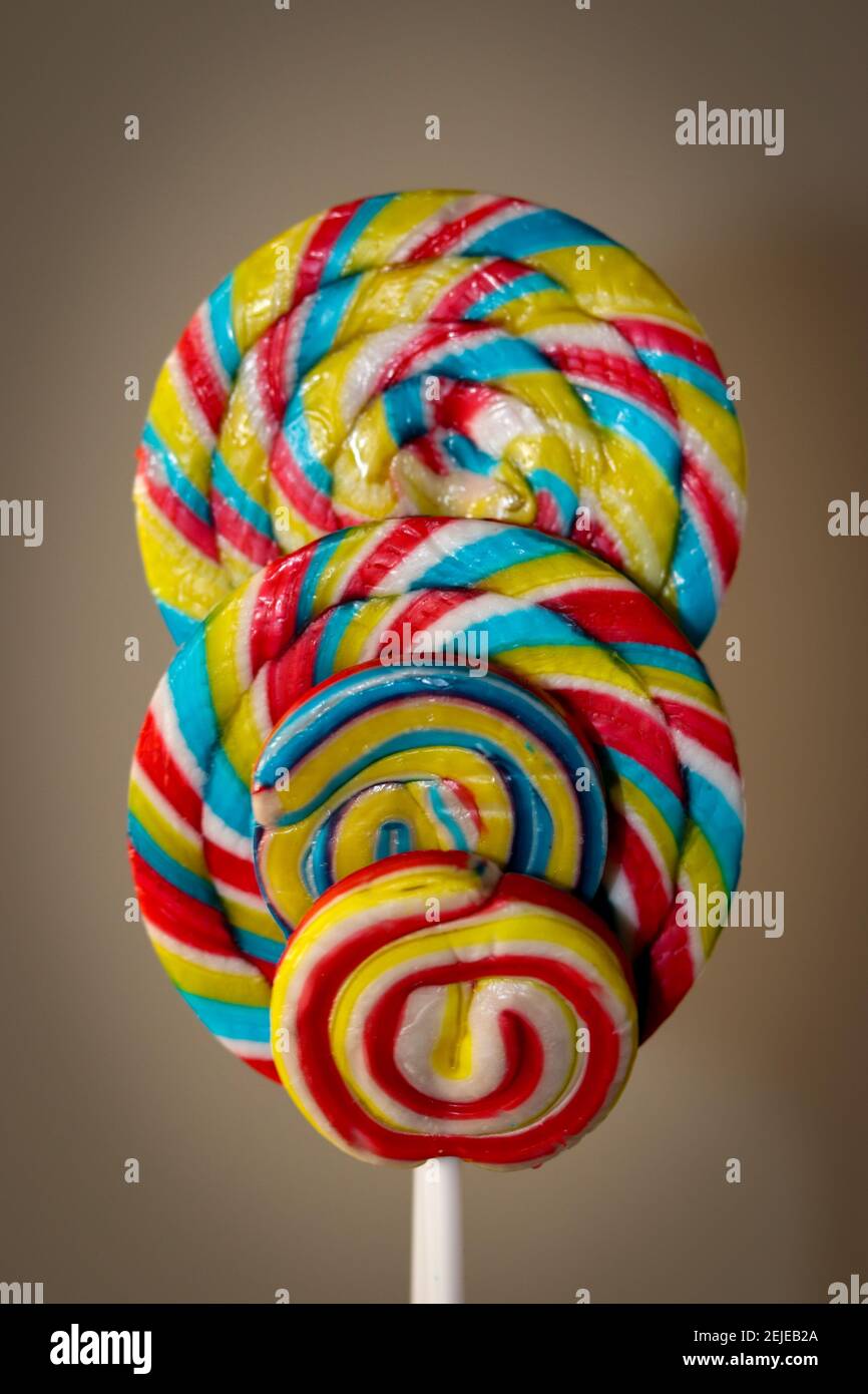 Beautiful colorful lollipops, a great suggestion to decorate children's birthday tables. Stock Photo