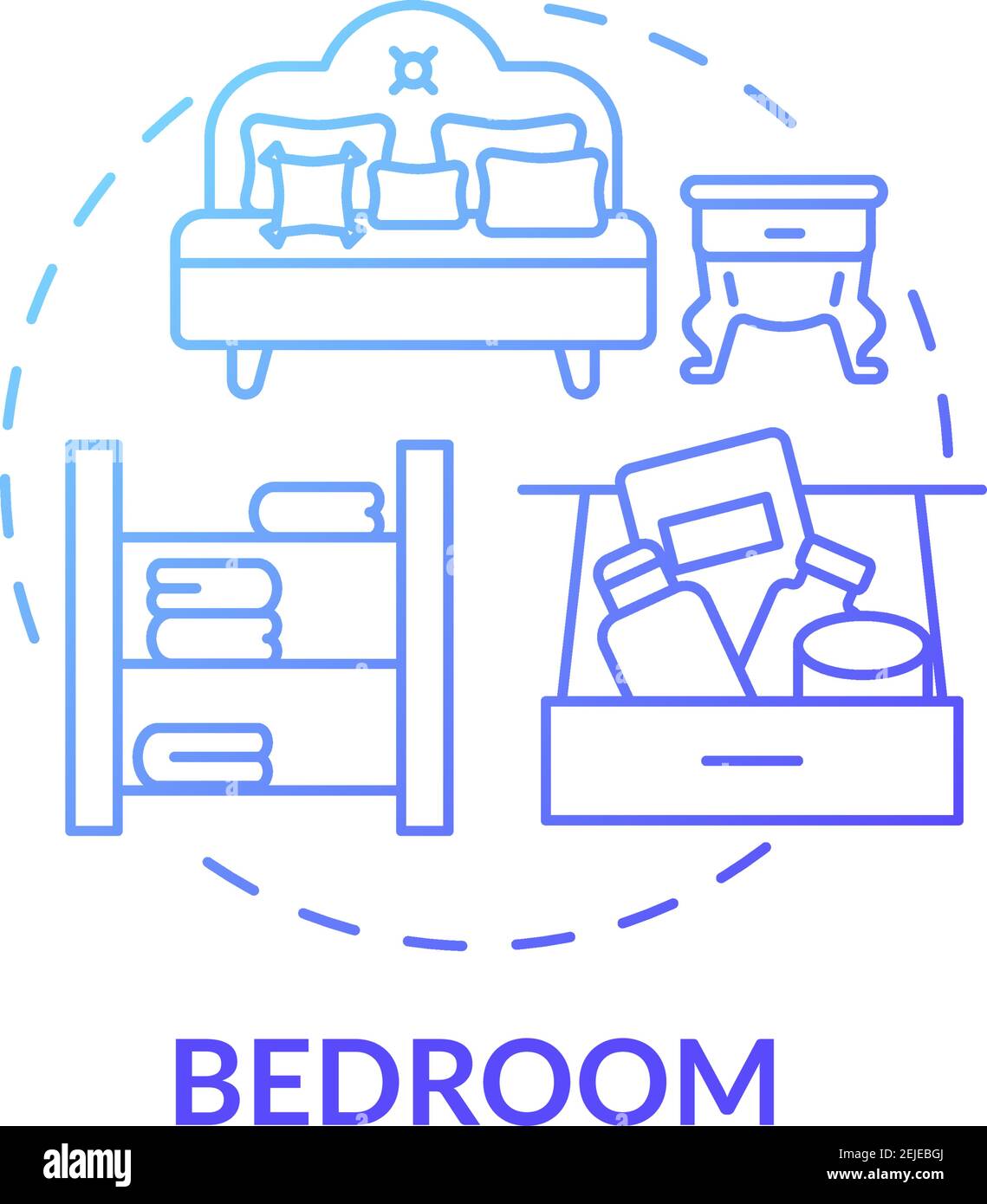 Bedroom blue gradient concept icon Stock Vector