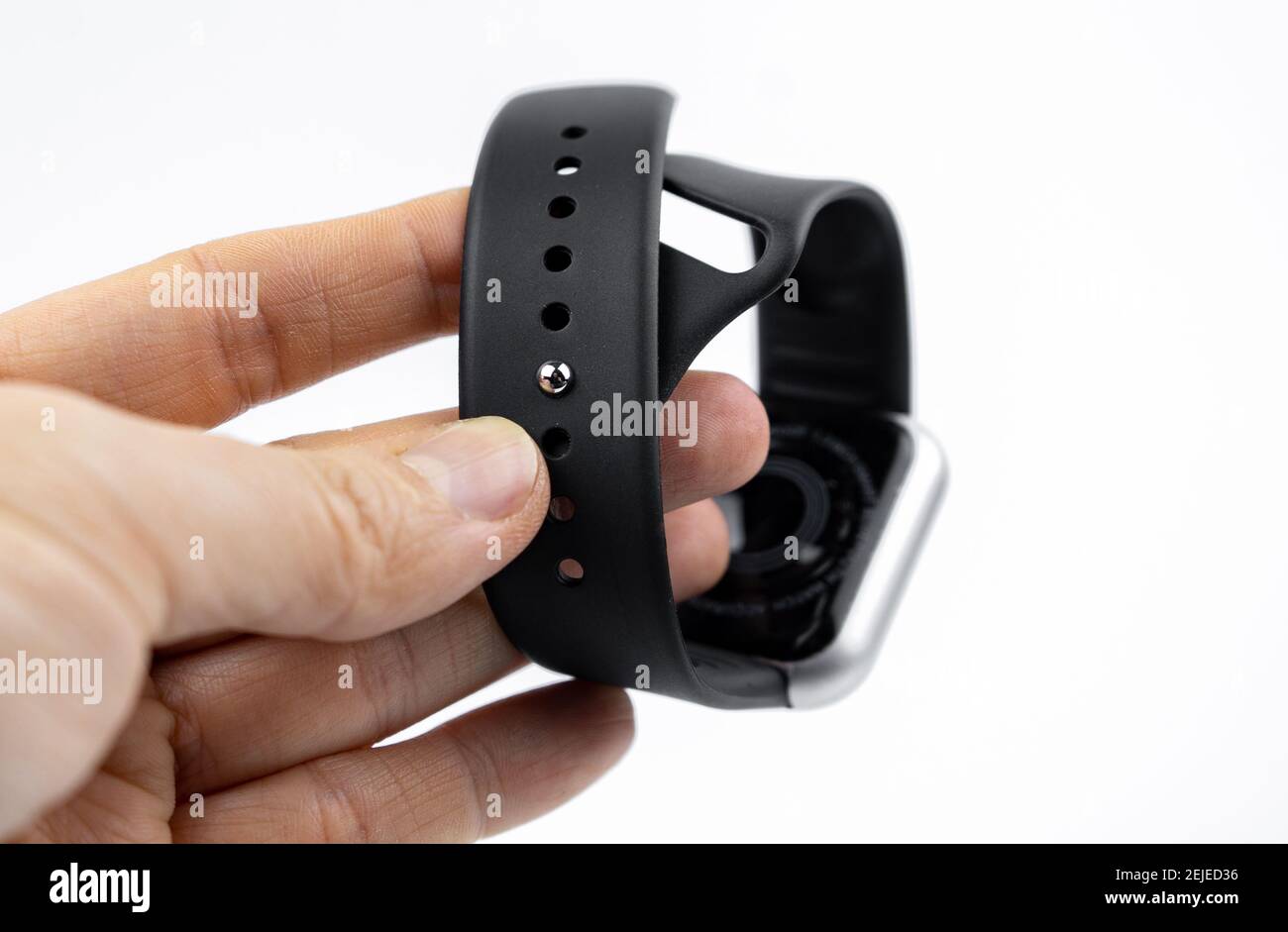 new smart fitness bracelet with blank black screen Stock Photo