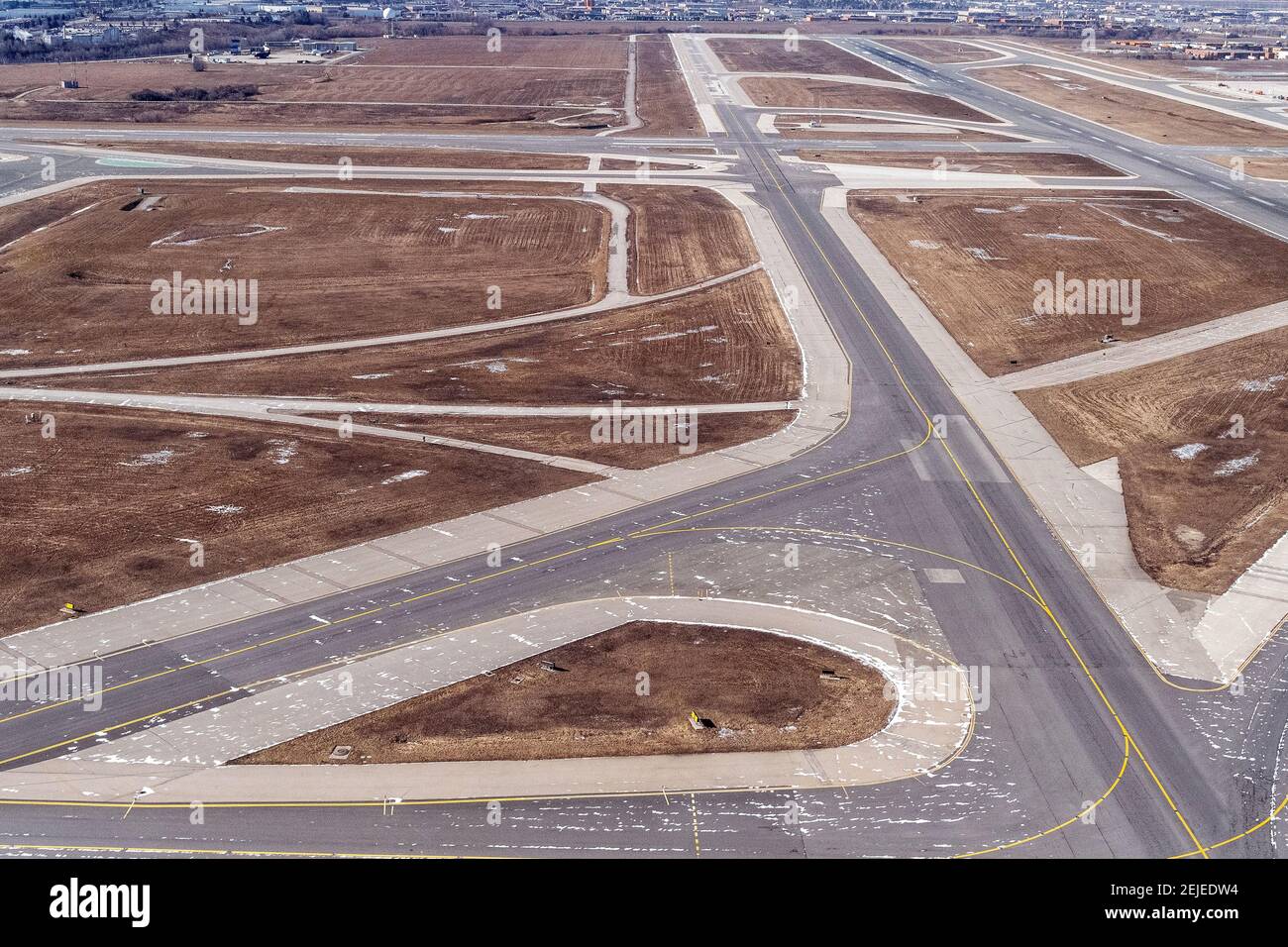 Point of view from a plane taking off from Pearson International Airport, Toronto, Canada Stock Photo