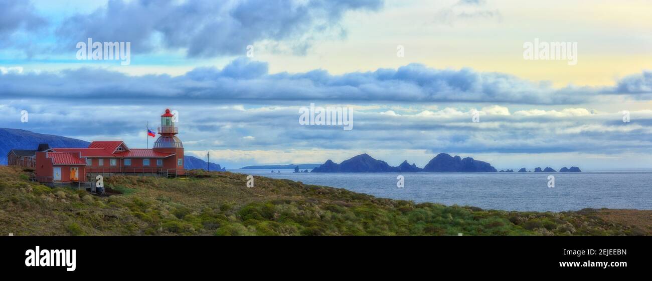 Cape Horn Lighthouse in Cape Horn, Drake Passage, Tierra del Fuego, Chile Stock Photo