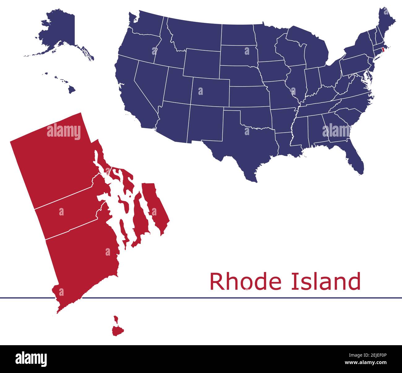 Rhode Island counties vector map outline with USA map colors national flag Stock Vector