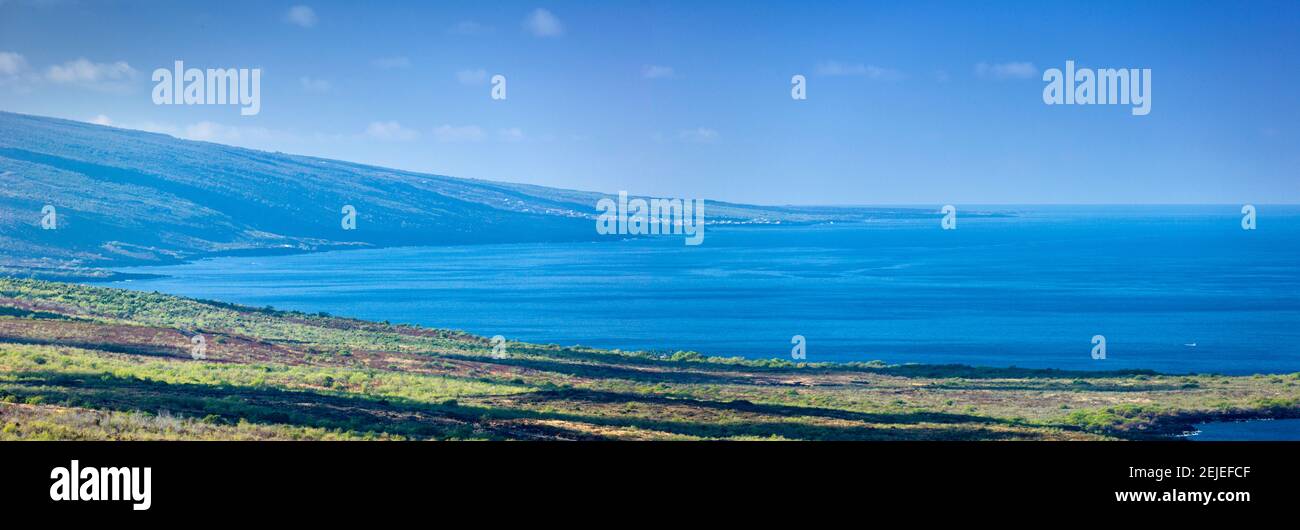 View from South Kona with Mauna Loa, Captain Cook, Hawaii, USA Stock Photo