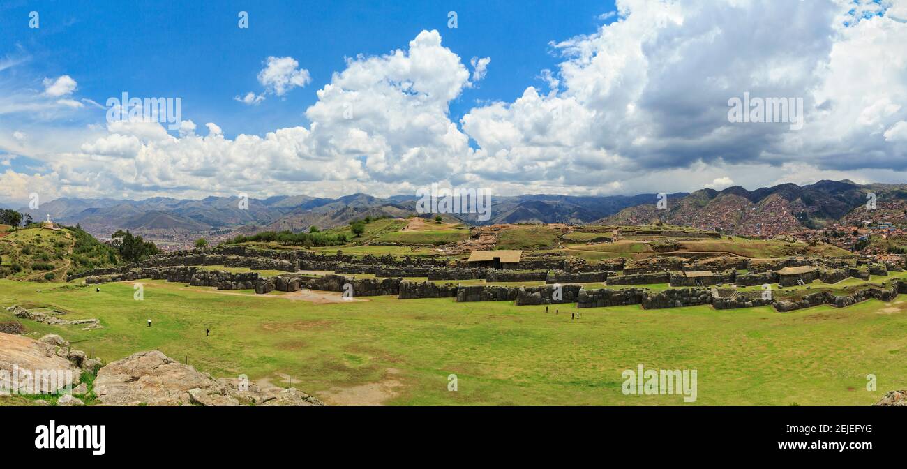 Ruins of Saksaywaman citadel historic capital of Inca Empire, Cusco, Peru Stock Photo