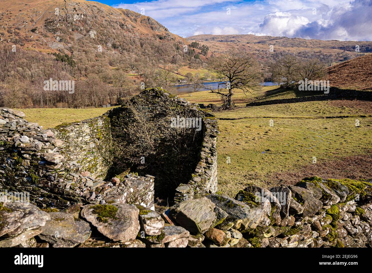 Looking over a ruin to Rydal Water Stock Photo