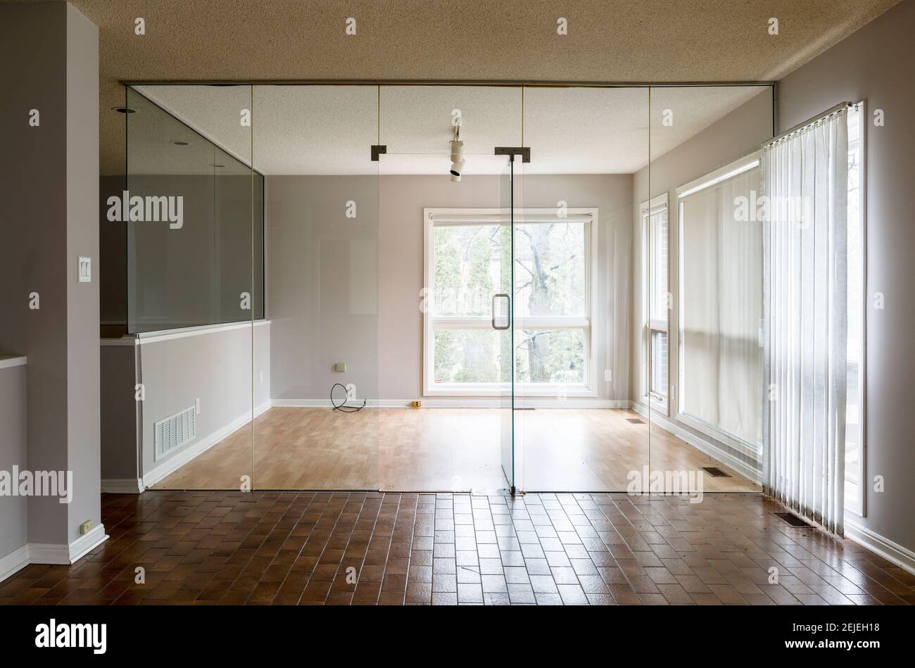 An empty office with glass walls. Stock Photo