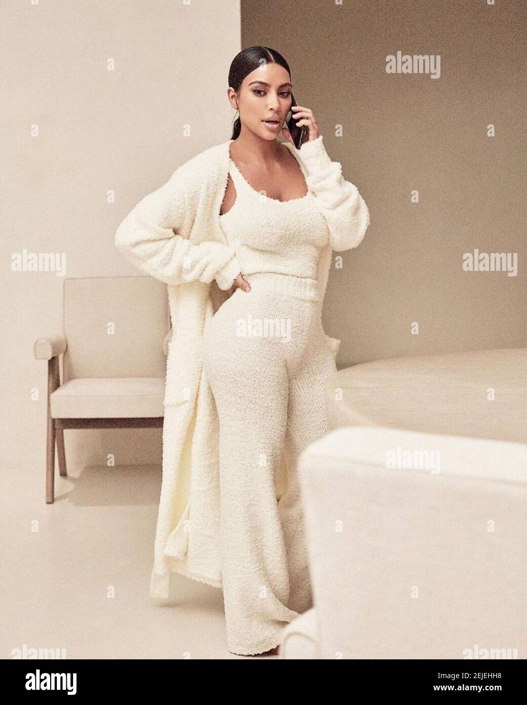 Kris Jenner releases a photo on Instagram with the following caption :  Can't wait for the @skims cozy collection launch! Monday 9am pst on Skims.com  #repost @kimkardashian OMG I've been dying to