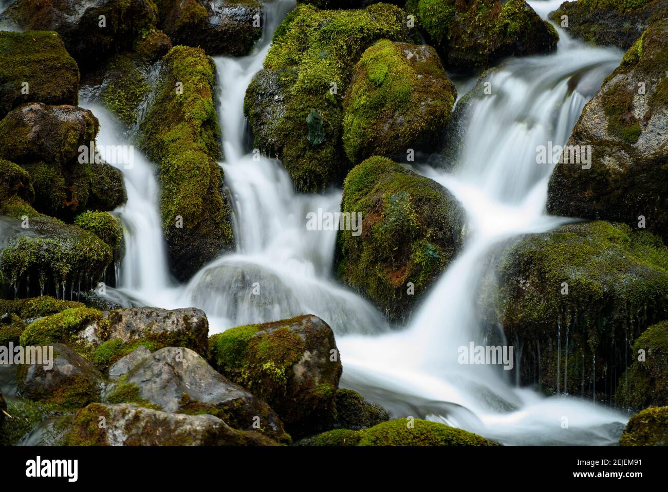 Uelhs deth Joèu waterfall in spring (Aran Valley, Catalonia, Pyrenees, Spain) ESP: Cascada de los Uelhs deth Joèu a la primavera (Valle de Arán) Stock Photo