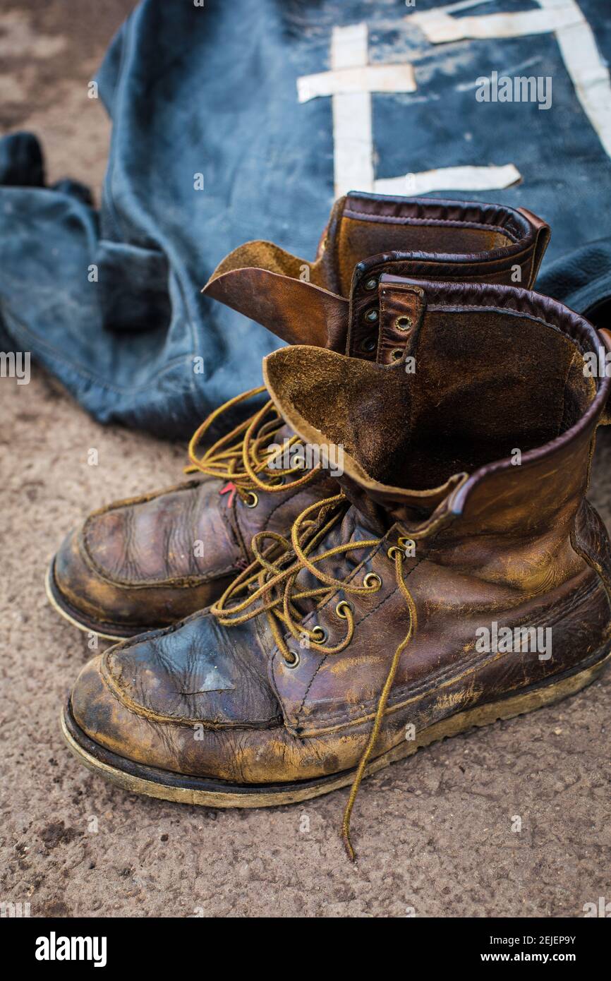 worn out red wing boots