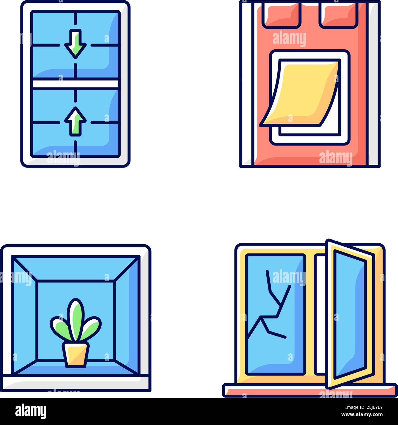 Installing windows and doors RGB color icons set Stock Vector Image