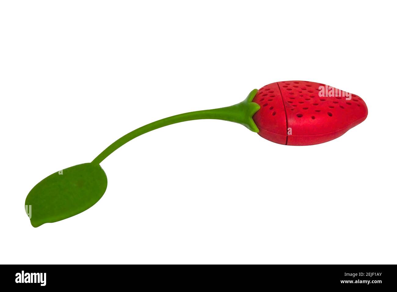 Silicone tea infuser in the form of strawberries isolate on a white background, top view. Stock Photo