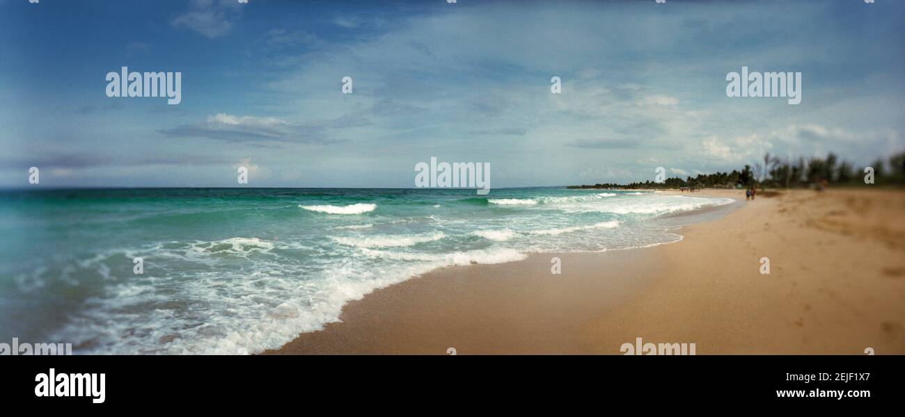Scenic view of beach against cloudy sky, Santa Maria Del Mar Beach, Havana, Cuba, Stock Photo