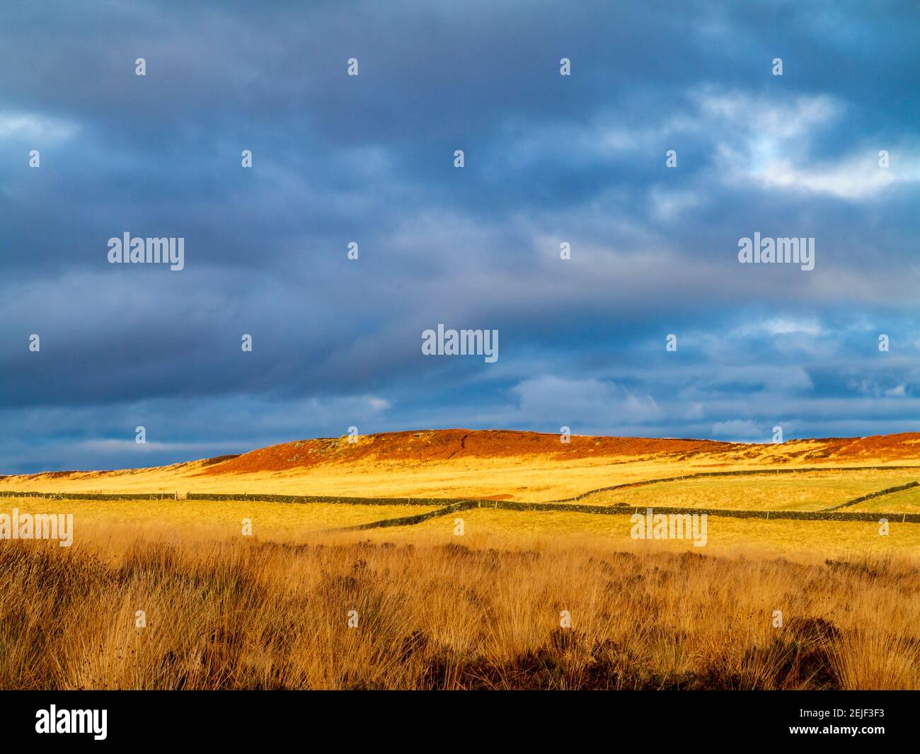 Winter view of moorland countryside near Curbar and Baslow in the Peak District National Park Derbyshire England UK Stock Photo