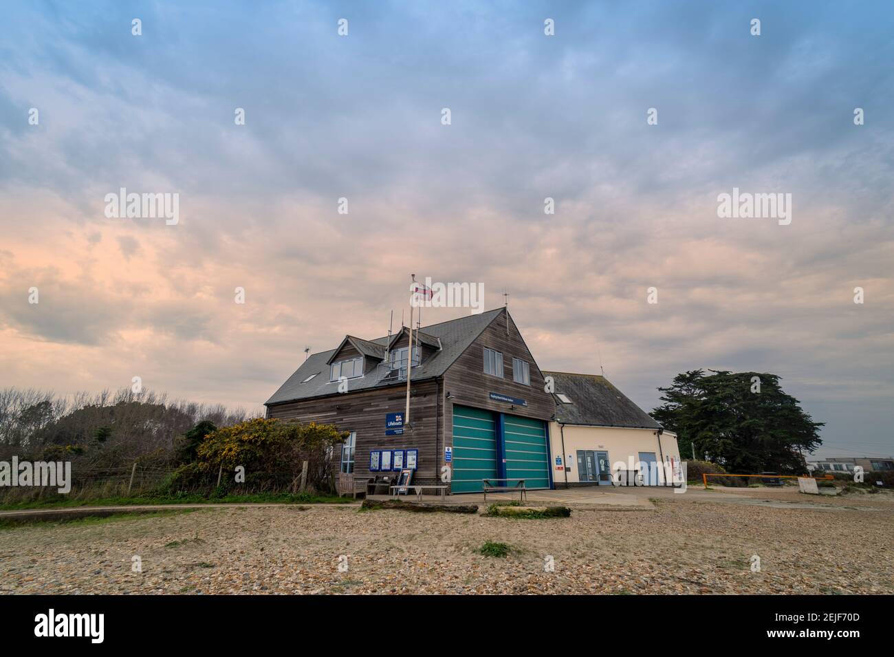 RNLI Hayling Island Lifeboat Station, building at Sandy Point. Stock Photo