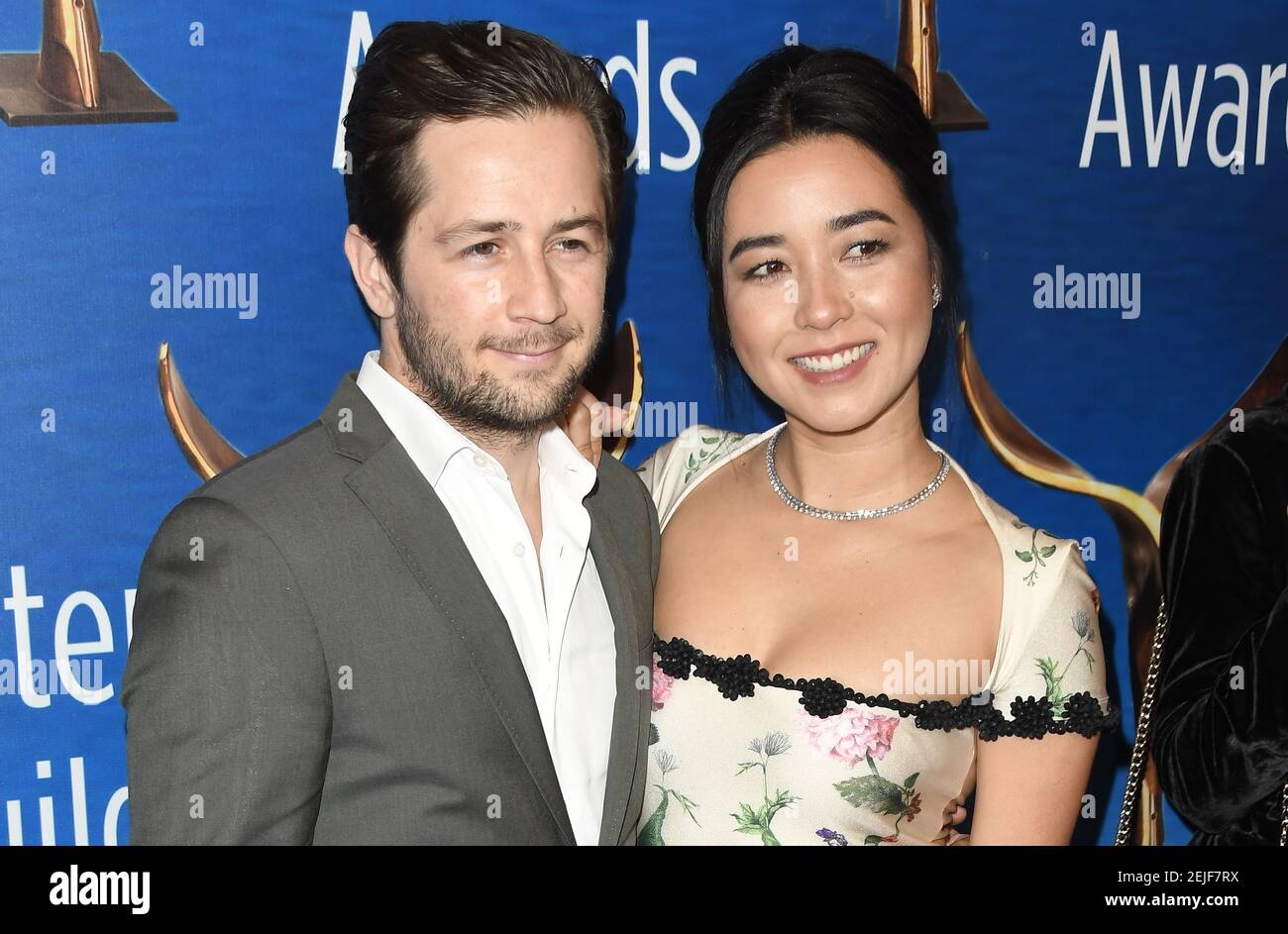 Michael Angarano and Maya Erskine walks the carpet at the 2020 Writers ...