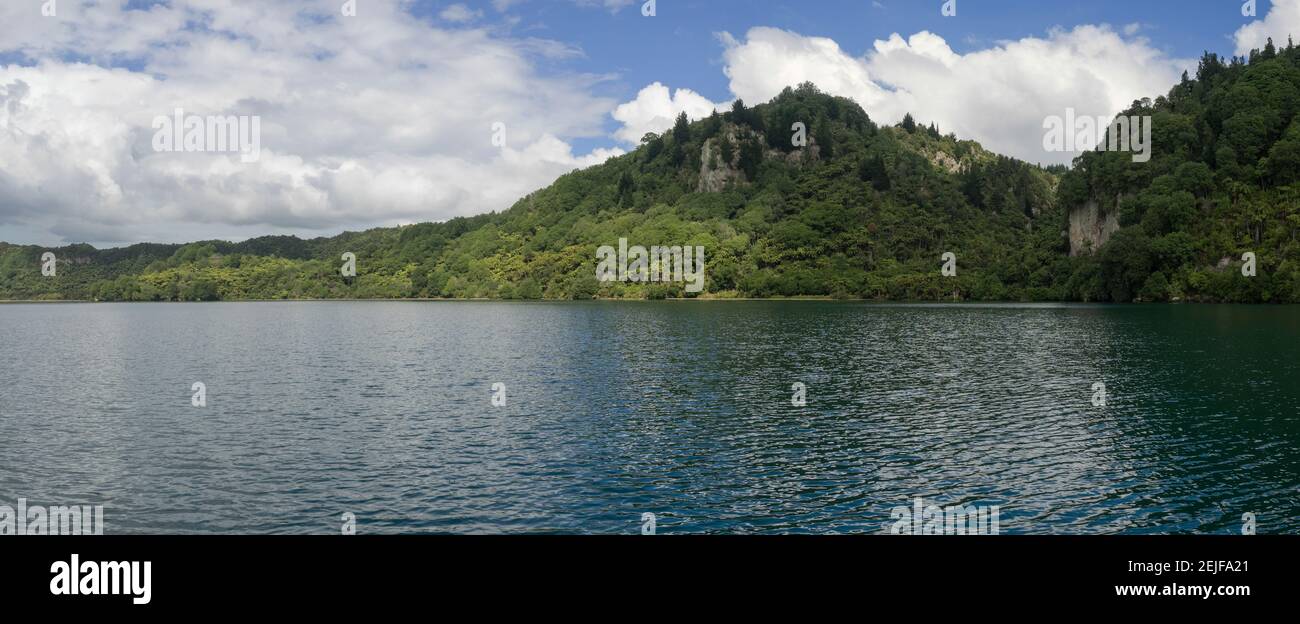 View of the Lake Tarawera, Rotorua District, Bay of Plenty, North Island, New Zealand Stock Photo