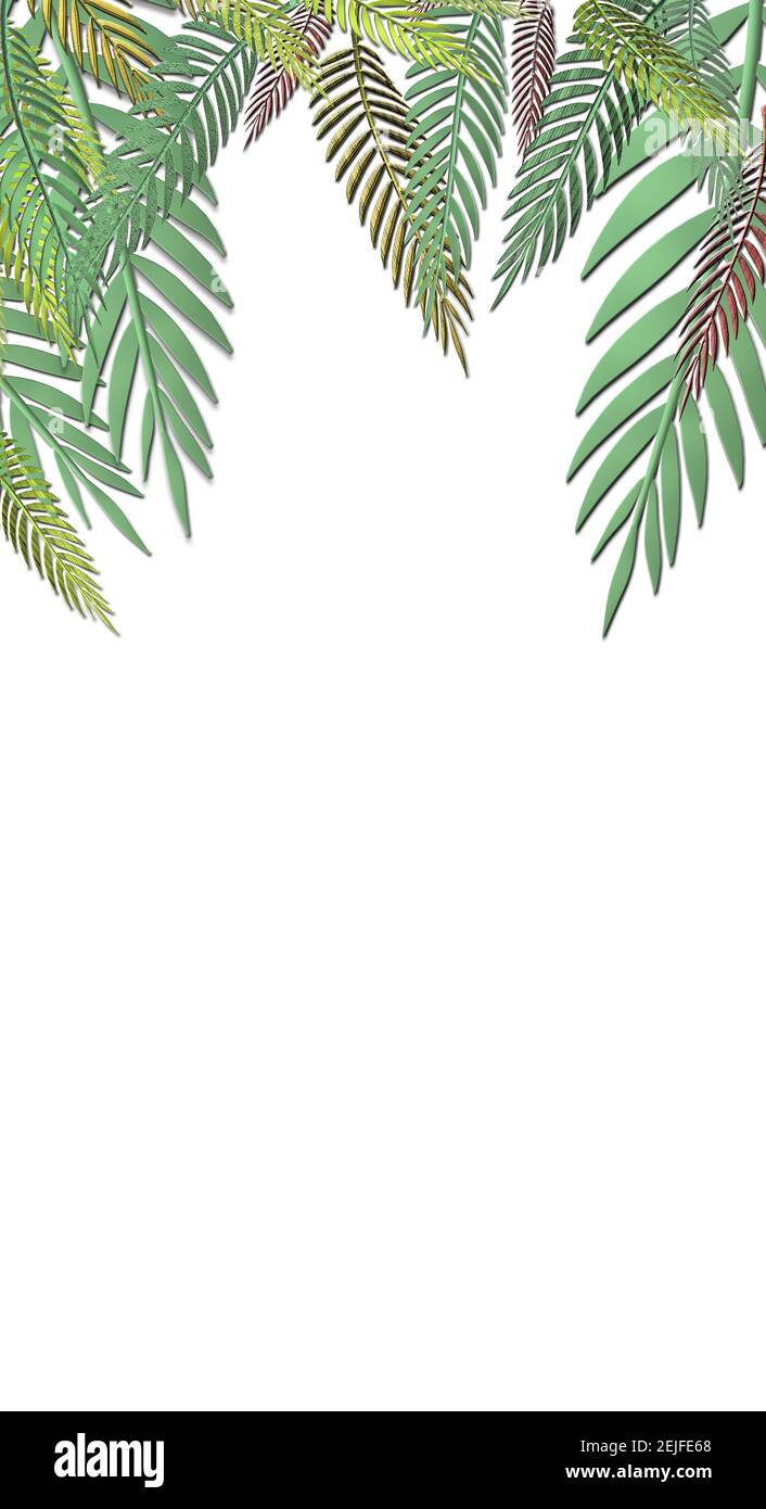 Tropical green leaves pattern on white background. Exotic wallpaper. 3D ...
