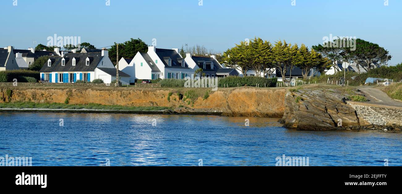Houses on an island, Locmaria, Groix, Morbihan, Brittany, France Stock Photo