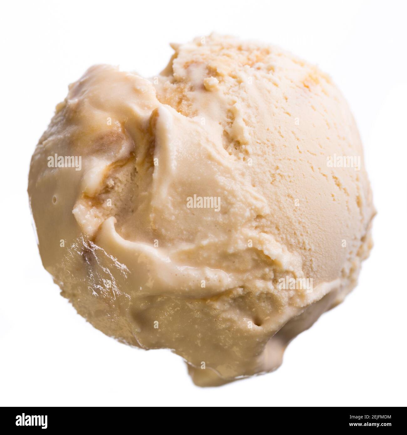 Single soft ball of dulce leche (sweet milk) ice cream from above isolated on white background Stock Photo