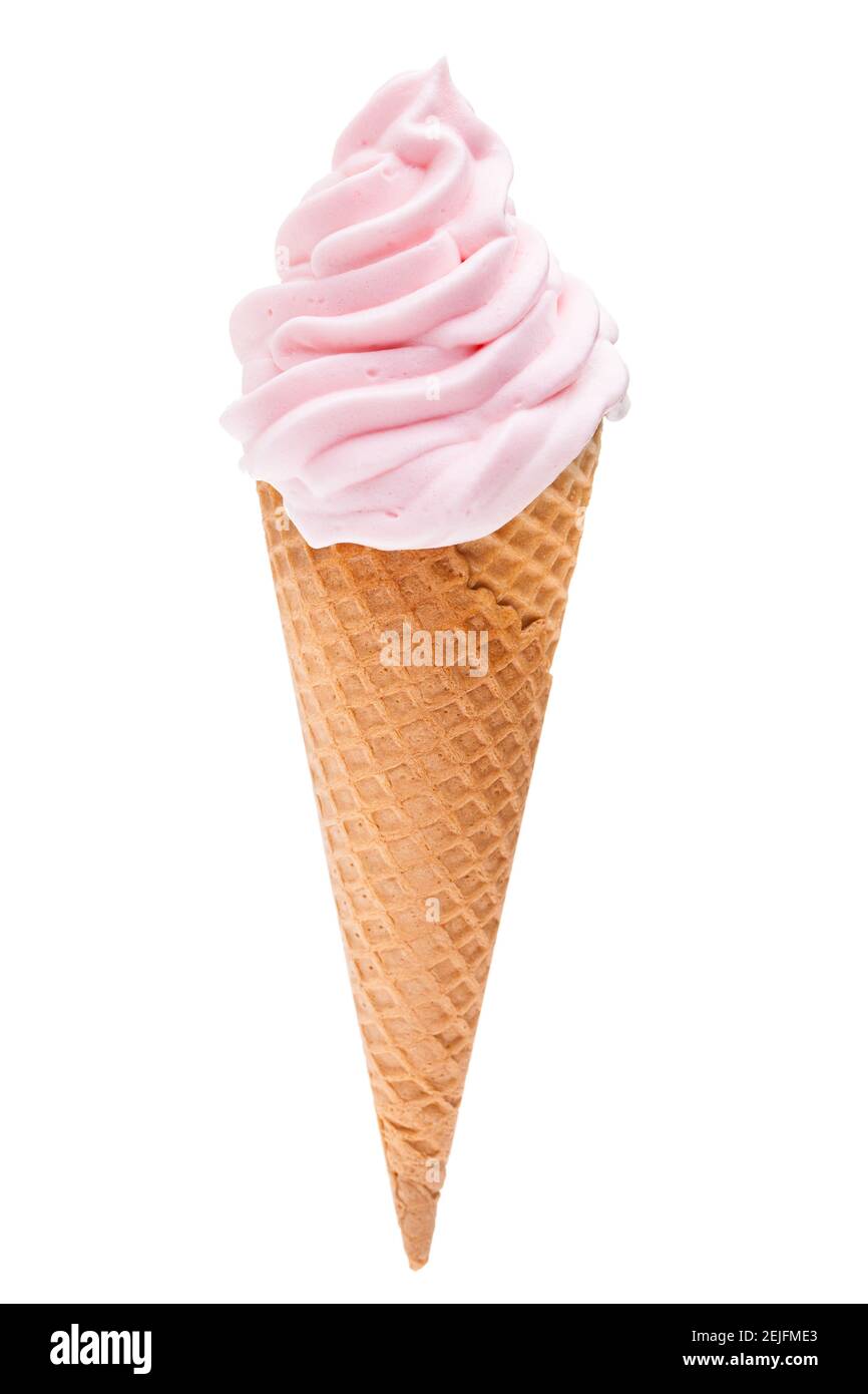 Soft red ice cream in a cone isolated on white background Stock Photo