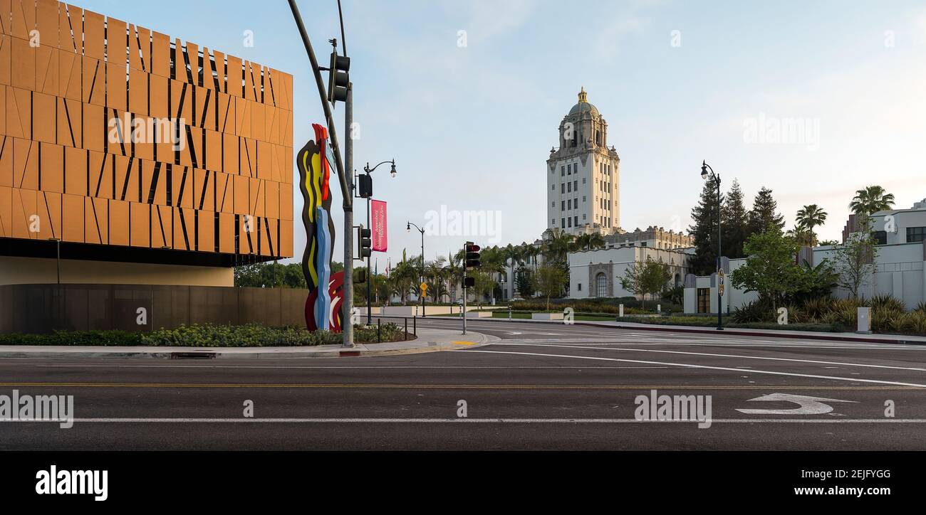 View of Wallis Annenberg Center for the Performing Arts, Santa Monica Boulevard, Beverly Hills Business Triangle, Beverly Hills, Los Angeles County, California, USA Stock Photo