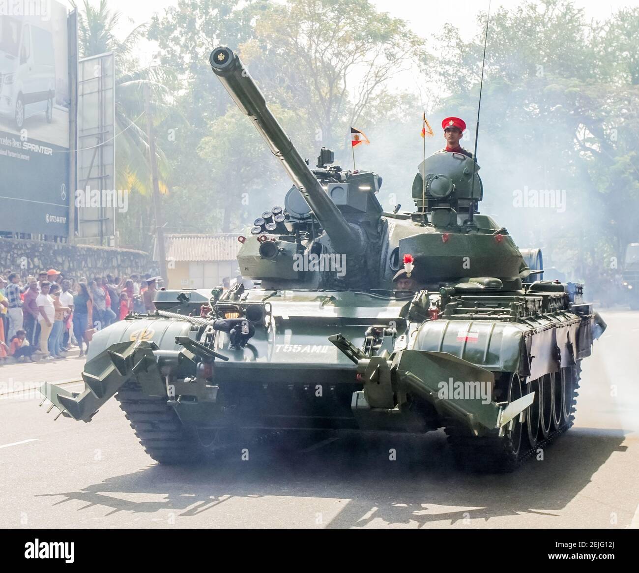 Sri Lankan military tanks march during the country's 72th Independence