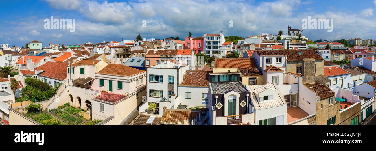 Elevated view of the cityscape, Ponta Delgada, Sao Miguel Island, Azores, Portugal Stock Photo
