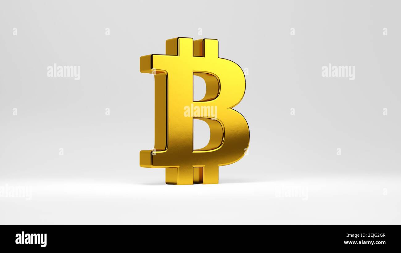 Golden Bitcoin symbol isolated on a white background. 3D rendering.  Cryptocurrency coin logo, 2p2 exchange, blockchain technology Stock Photo -  Alamy