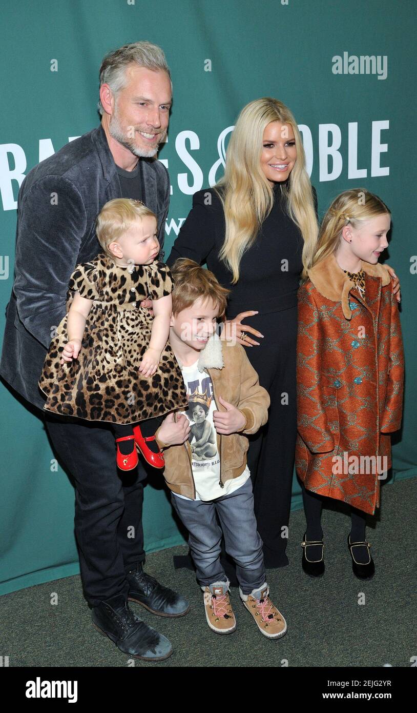 L-R: Birdie Mae Johnson, Eric Johnson, Ace Knute Johnson, Jessica Simpson  and Maxwell Johnson attend a celebration of her memoir Open Book at Barnes  & Noble Union Square in New York, NY