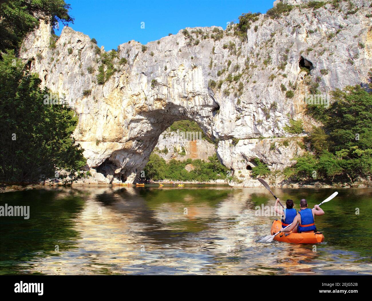 Vallon Pont d'Arc. Ardèche. France. Canoeing on the river in the ...
