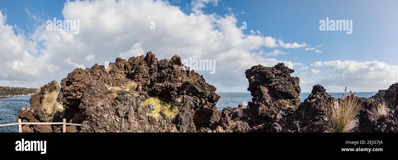 View of lava rock on the coast, Pico Island, Azores, Portugal Stock Photo