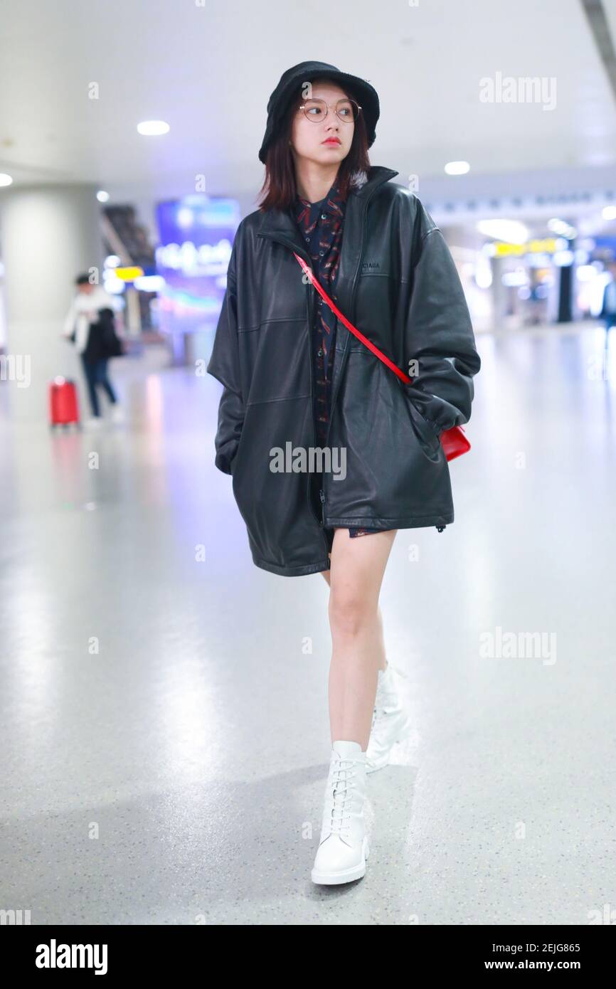 Chinese singer based in South Korea and memebr of South Korean-Chinese girl  group Cosmic Girls Cheng Xiao arrives at a Beijing airport before departure  in Beijing, China, 4 February 2020. Jackey: Balenciaga (