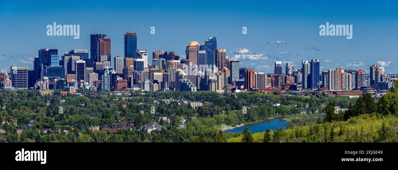 Skylines in a city, Bow River, Calgary, Alberta, Canada Stock Photo