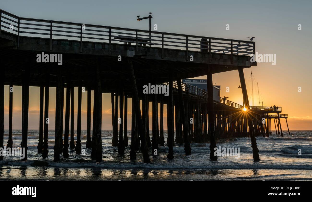 Pismo Beach pier at sunset, San Luis Obispo County, California, USA Stock Photo